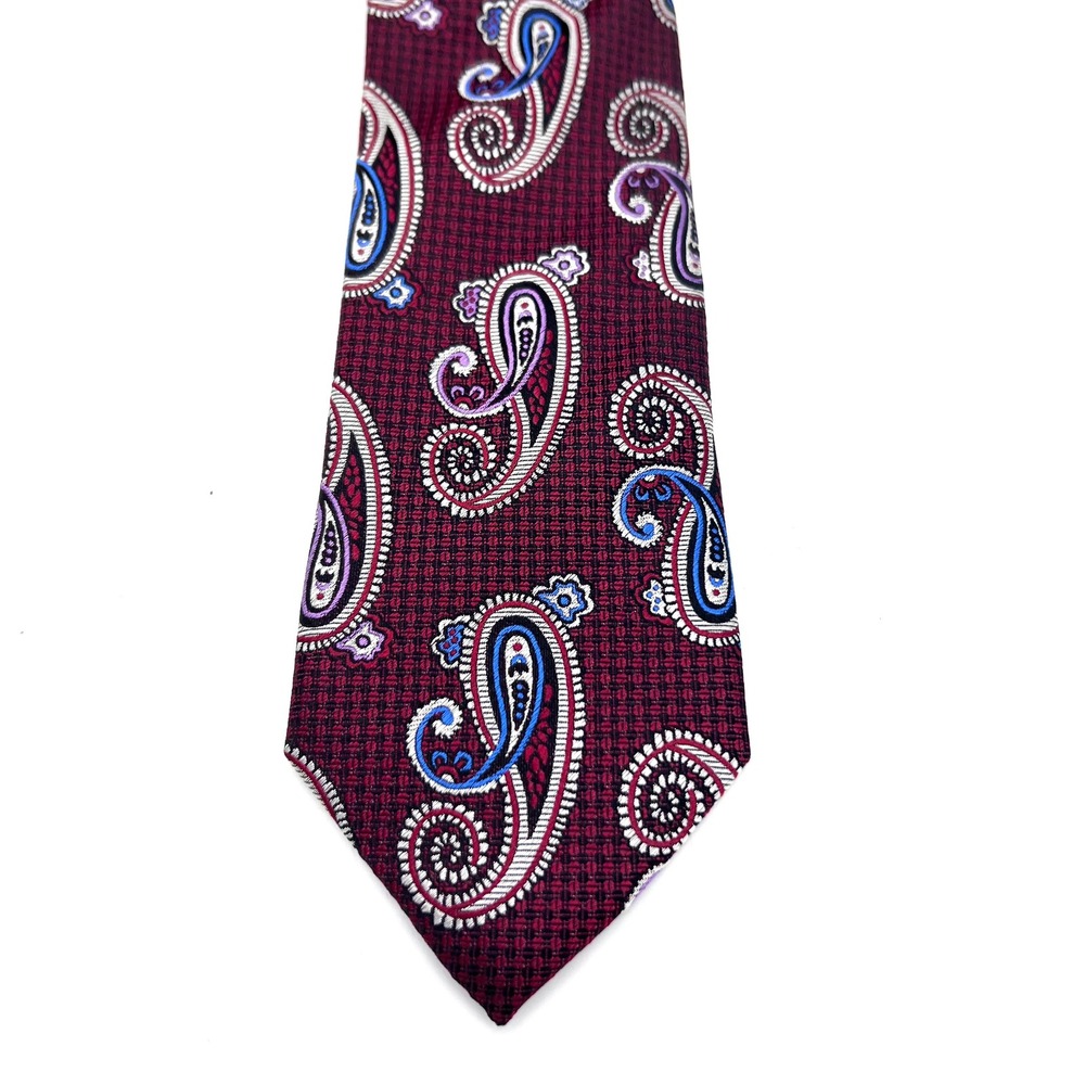 Bruno Marchesi Burgundy Paisley Silk Handmade Men's‎ Neck Tie XL - Picture 3 of 7
